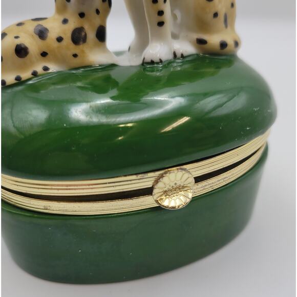 Vintage 1985 - Fitz And Floyd Dalmatian Dog Green Hinged Trinket Box 4.5" - Picture 6 of 16